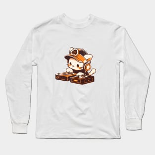 DJ cat playing music Long Sleeve T-Shirt